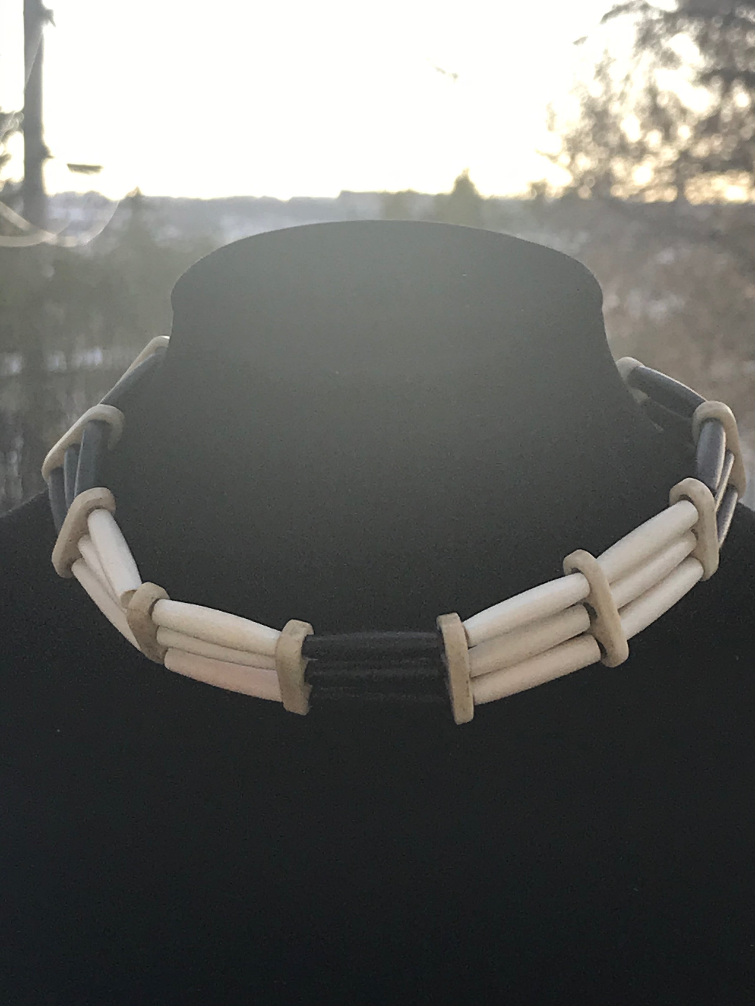 White and Black Bone and Horn Hairpipe Choker Oji Creations Calgary AB Oji Creations