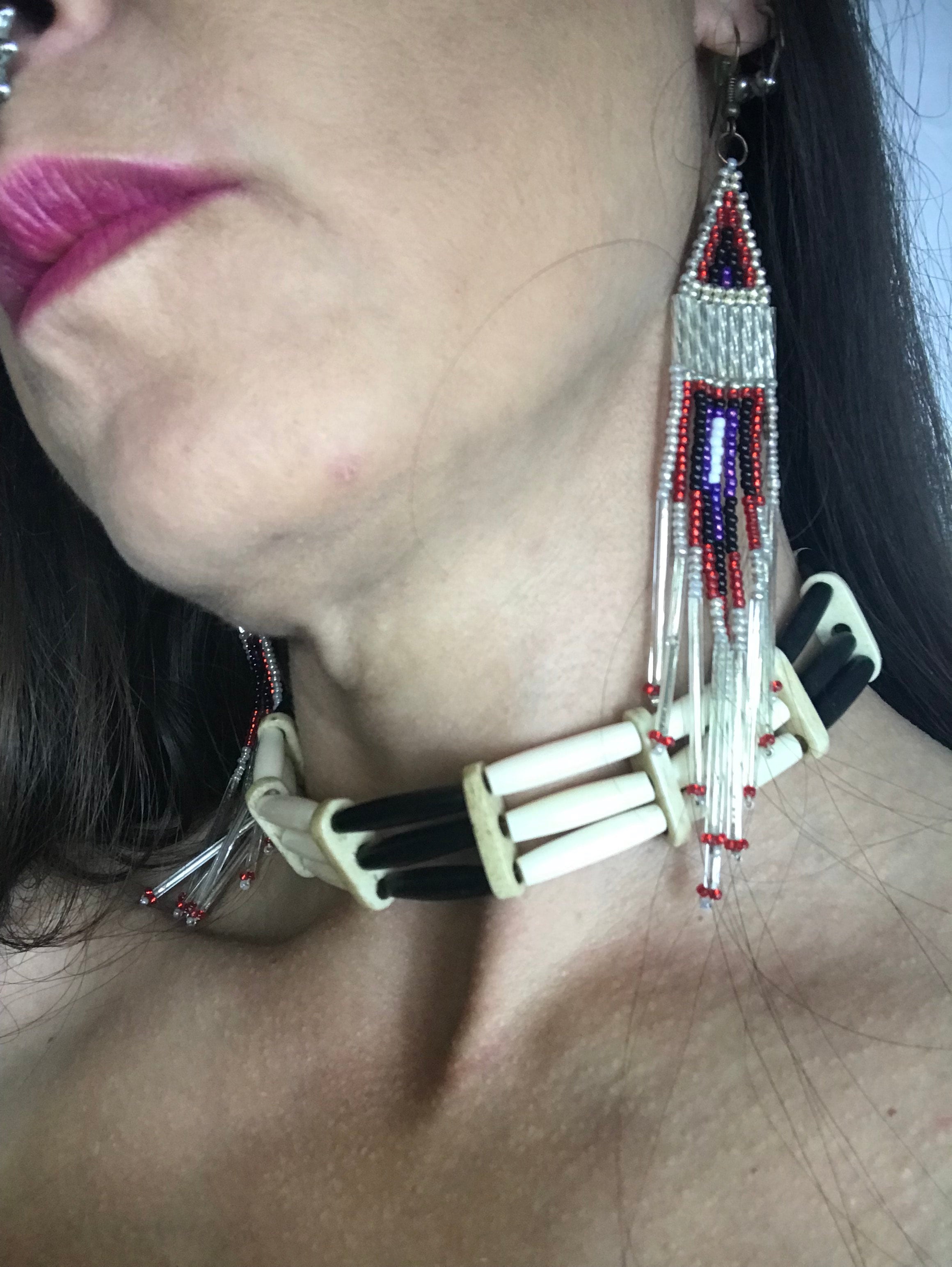 White and Black Bone and Horn Hairpipe Choker Oji Creations